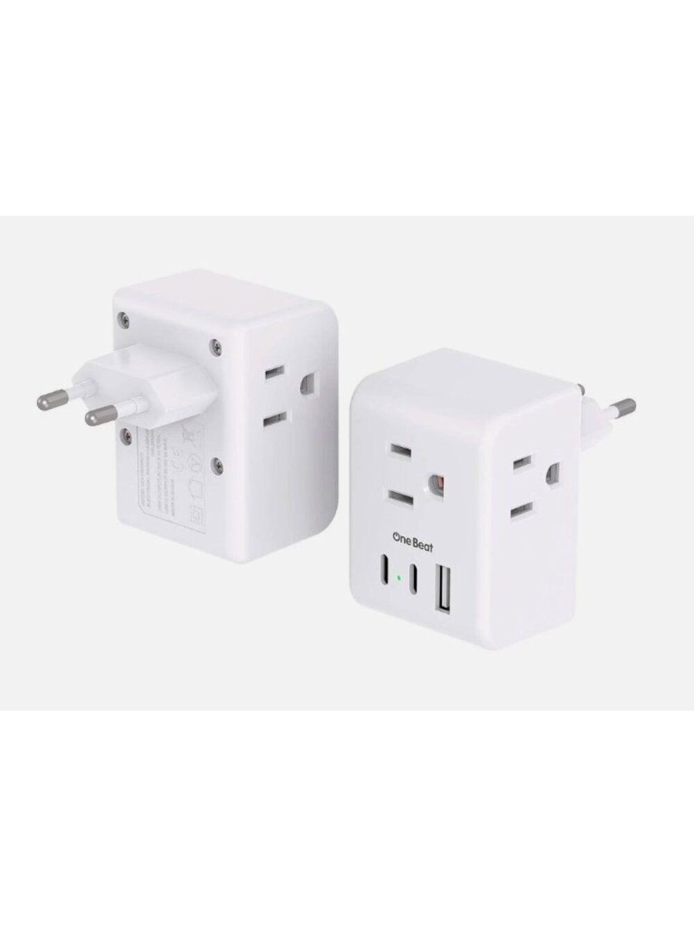One Beat Travel Adapter With Dual USB Ports & Two Outlets - Compact & Lightweigh